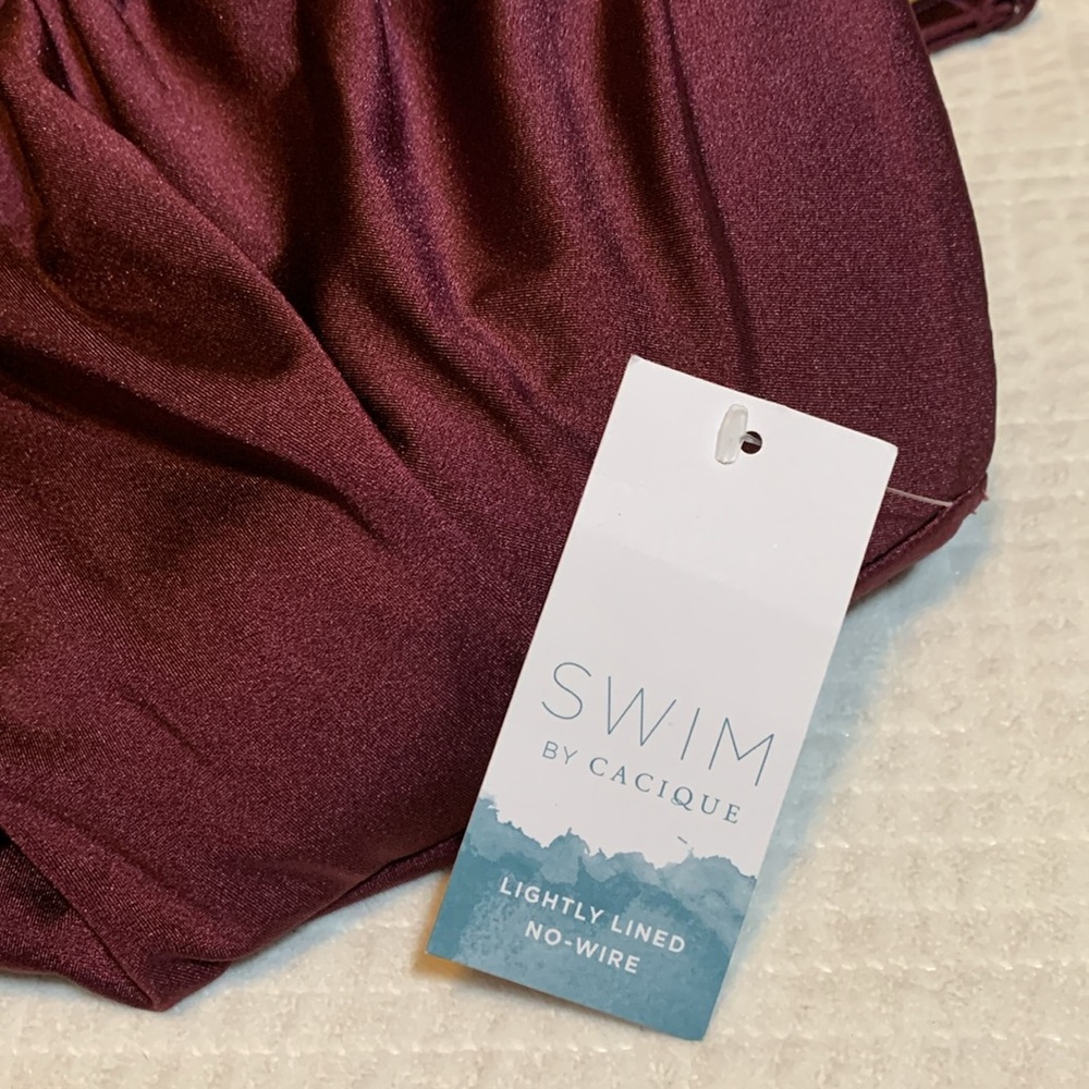 NWT Swim by Cacique Ruched Tankini Top, Nylon Spandex, Purple Wine, Size 18 - Picture 11 of 15